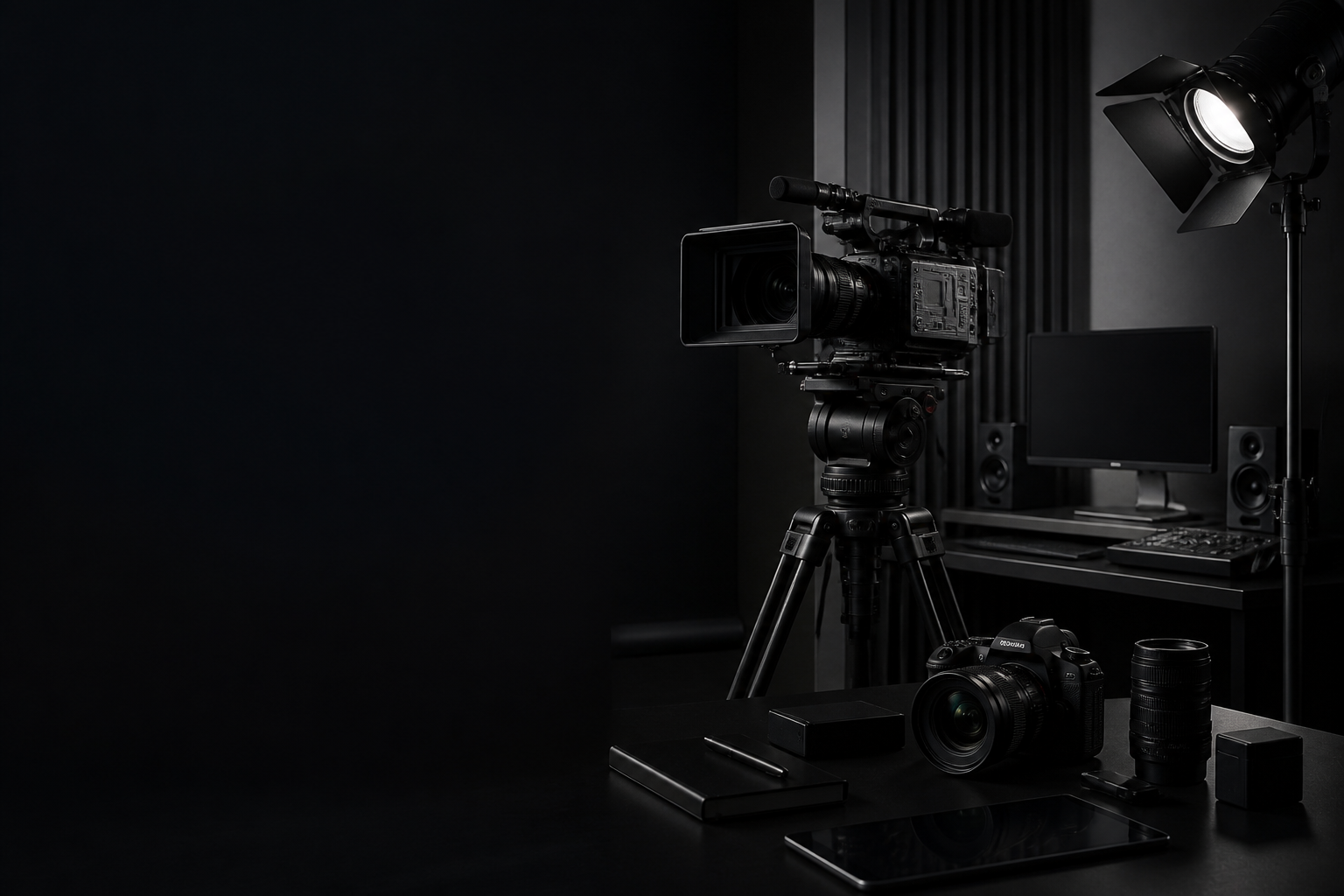 A creative team working with photography, video and digital design equipment